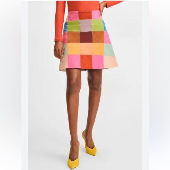 Women's Genuine Leather Colorblock Skirt - Picture 8 of 8